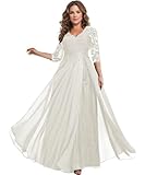 HANVAIOS Plus Size Mother of The Bride Dresses for Women 3/4 Sleeve Lace Chiffon Long Formal Evening Gown Ivory Size 20W