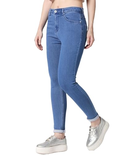 Image of TWGE - Women's Mid Rise Skinny Fit Jeans - Single Button, Stretchable Denim Pants - Ankle Length - Stylish Casual Wear