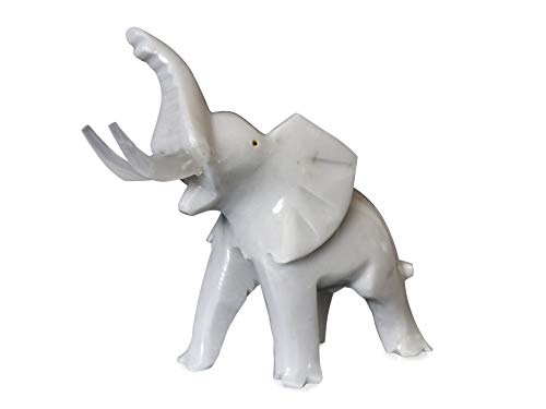 Scultura da Tavolo Elefante in Marmo Naturale Bianco Idea Regalo Altezza 10cm