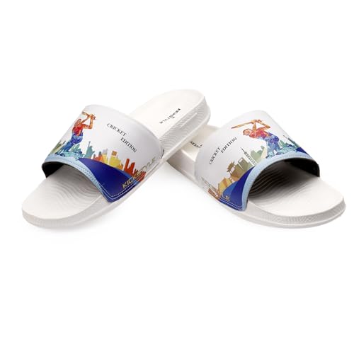 Image of Men's Cricket Edition Printed Sliders | Lightweight EVA Cushioned Slip-On Flip Flops | Anti-Skid Casual Bathroom, Home & Outdoor Sandals for Boys & Men