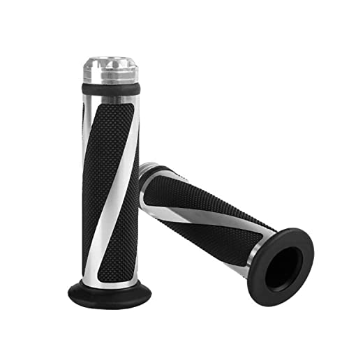 Par 7/8" Motocicleta Perillas Motocicleta Universal Puño Acoples de Manillar Moto Manillar Aluminio para Honda Yamaha Suzuki Kawasaki (Plata)