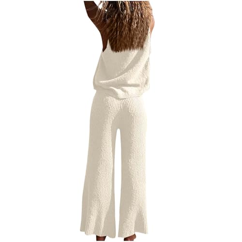 Women's 2 Piece Sets Summer Outfits Sleeveless Tank Tops and Flared Legging Pants Tracksuits Lounge Ribbed Knit Set3