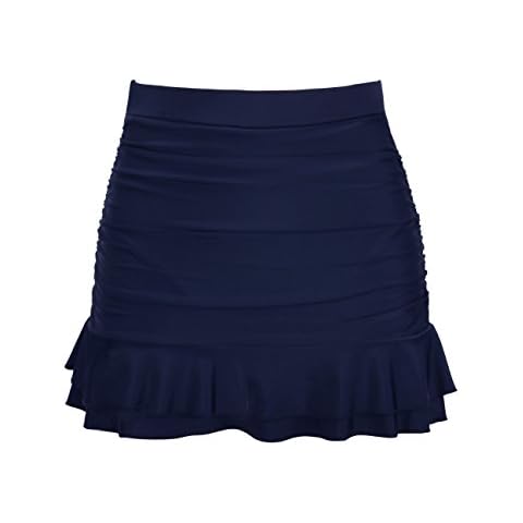 Hilor Women's Skirted Bikini Bottom High Waisted Shirred Swim Bottom Ruffle Swim Skirt Navy 20(fits 16) Cover