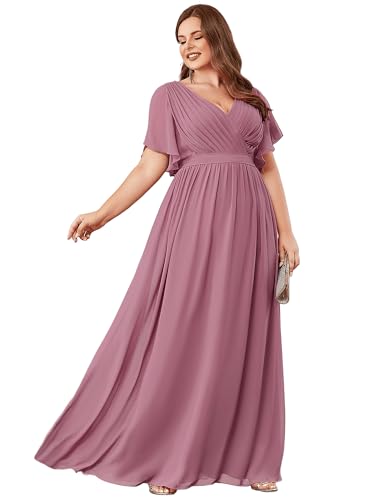 Image of Ever-Pretty Plus Women's Chiffon Bridesmaid Dress A-Line Empire Waist Floor Length Plus Size Formal Wedding Guest Dresses