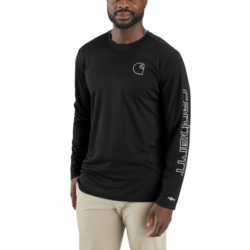 Carhartt Mens Force Sun Defender Lightweight Long-Sleeve Logo Graphic T-Shirt Black X-Large