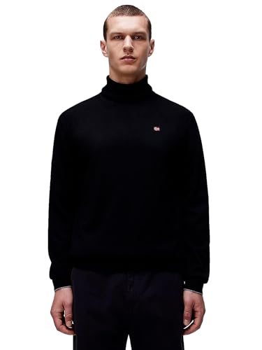 Napapijri Pull Homme Noir à col haut brodé pour un style casual élégant