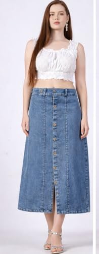 Image of Western Regular Fit Comfortable Long Two Button Up Dobby Denim Skirt for Girls & Women