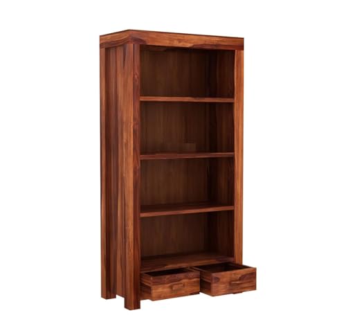 Image of Solid Wood Book Shelf with Racks Storage| Library Bookshelf | Wooden Book Cabinet Office & Home Living Room| Bookcases Furniture (Honey B)