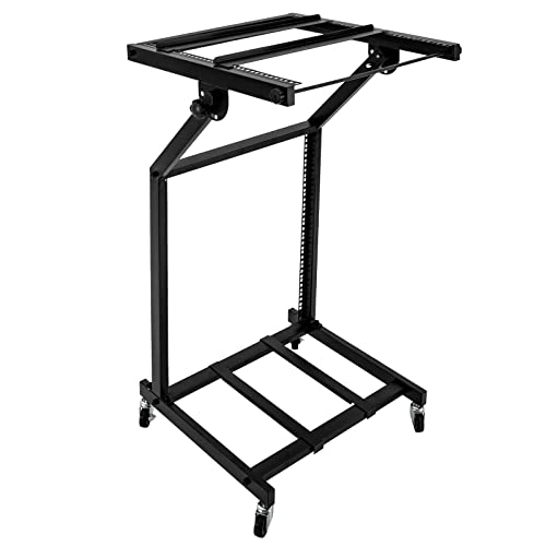 12U Adjustable DJ Stand Mixer Rack Music Show Equipment Rack Rolling Stage Cart Black