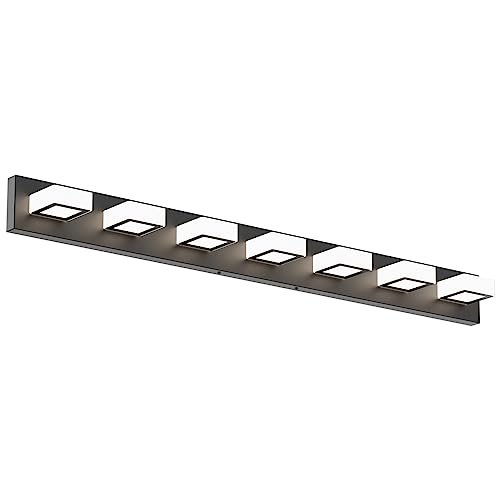 Image of Ralbay 46 inch LED Matte Black Vanity Lights 7 Lights Acrylic Metal Black Modern Vanity Lights Black Bathroom Lighting Fixtures Over Long Mirror (Natural White Light 4500K)