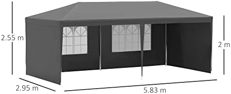Outsunny 6 x 3 m Party Tent Gazebo Marquee Outdoor Patio Canopy Shelter with Windows and Side Panels Dark Grey