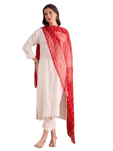 Image of DUPATTA BAZAAR Women's Leharia Dupatta with Pom Pom Lace