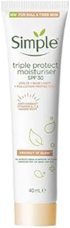 Simple Protect 'N' Glow 3x protection against UVA & UVB rays, blue light and pollution Triple Protect Moisturiser SPF 30 all-day hydrating face cream 40 ml