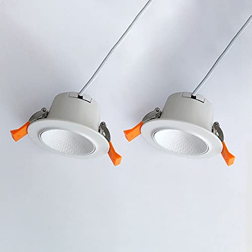 Paquete de 2 luces de techo LED empotradas, luces de imagen para interiores y mini foco de acento, luz descendente de montaje empotrado con carcasa de aluminio blanco, foco de techo con iluminación