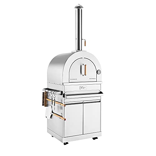 Image of Empava Wood Fired Pizza Oven with Cabinet for Outdoor Kitchen in Stainless Steel, 33 Inch, Silver