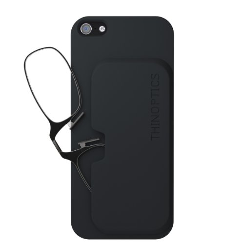 ThinOptics Slimline Case + Rectangular Reading Glasses, iPhone 5/5S-Black Frames, 44 mm + 2.5