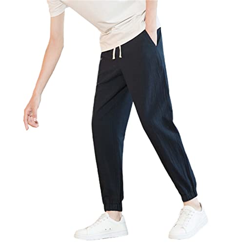 Pantalones casuales genéricos para hombre suelto de corte recto Bloomers verano transpirable color sólido para estilo sencillo y cómodo pantalones para hombre, azul marino, M
