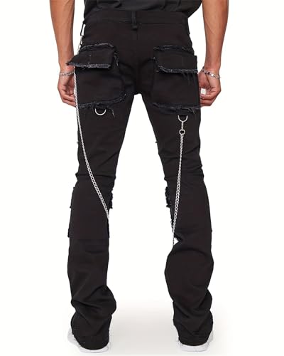 Men's Slim Fit Stretch Jeans Street Hip-Hop Leggings Pants with Multi Pockets Casual Trousers3