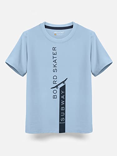 Image of HELLCAT Boys Round Neck Printed Blended Cotton Tshirt -Combo Pack of 2 - Orange /Blue