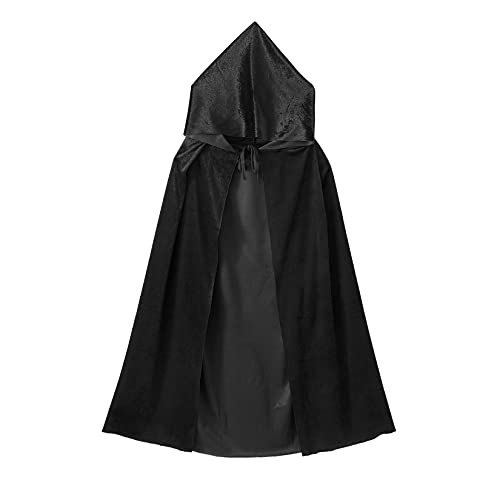 Jowowha Unisexe Enfant Garçon Fille Cape à Capuchon en Velours Déguisement Fête Halloween Carnaval Noël Easter Costume de Performance Tenue Jeu de Rôle Vampire Magicien Noir Taille Unique Cover