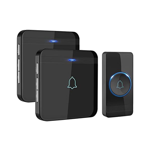 AVANTEK Wireless Doorbell, D-3B Waterproof Door Chime Kit Operating at over 1300 Feet with 2 Plug-In Receivers, 52 Melodies, CD Quality Sound and LED Flash