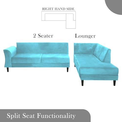 Image of Gratly RHS 4 Seater L Shape Sofa Set for Living Room (Turquise Colour) Premium Fabric Sofa