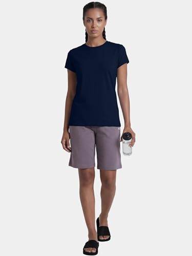Image of Enamor Short Sleeve Crew Neck Regular Length Basic Crew T-Shirt for Women - Slim Fit, Soft and Breathable Stretch Cotton - E047
