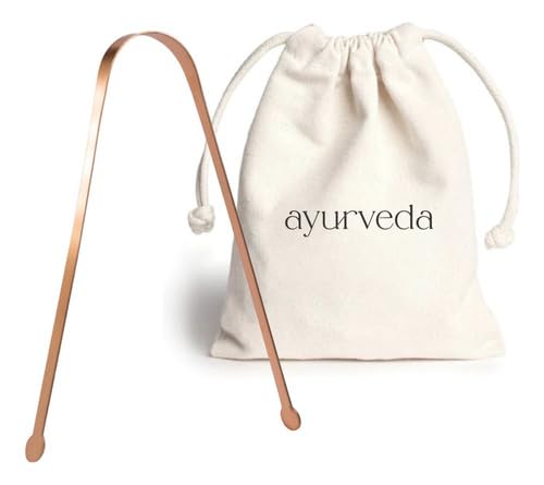 Raspador limpador de língua de cobre Ayurveda Com Saquinho Algodão Marca Ayurveda