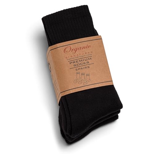 Organic Signatures Premium Cotton Crew Socks, Soft Athletic Socks, 3