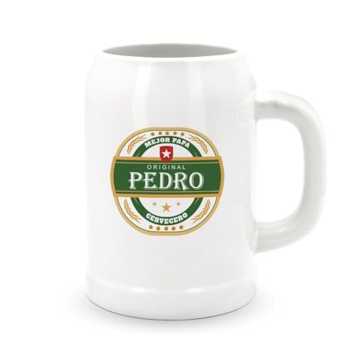 DEREGALOOS Jarra de Cerveza de Cerámica personalizada. Jarras de cerveza originales con nombre. Regalo Original día del Padre. (Mejor Papá Cervecero)