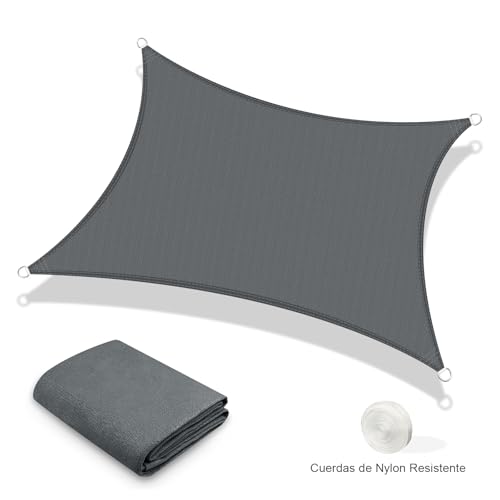 Miniatura 2 de Axt Shade Toldo Vela De Sombra Rectangular 5x6m Protección Rayos Uv Y Hdpe Transpirable Para Exterior Terraza Patio Jardín-Gris Antracita