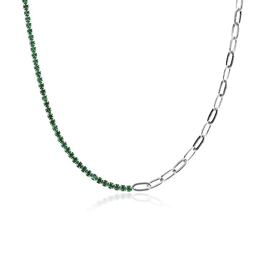 Chaîne de Cou Tennis Paperclip Green 2mm Collier en Cristal pour Mariage d'Hiver
