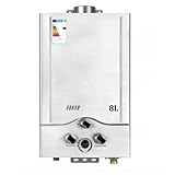 Calentador de Agua de Gas 8L,Calentador de Agua Butano, 8 L/min Pantalla LED Compatible con Butano y Propano, Calentador de Agua Instantaneo para Uso Doméstico y Camping. (Blanco 8L)