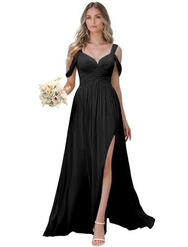 Off The Shoulder Bridesmaid Dresses for Women Chiffon Prom Dress with Split Floor Length Wedding Guest Dresses for Women