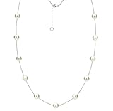 Sterling Silver Tin Cup Station Chain Freshwater Cultured Pearl Necklace for Women 6-6.5mm 18 inch