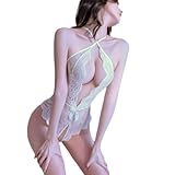 [Agnel x] セクシー ランジェリー 下着 インナー ベビードール 誘惑下着 レオタード ワンピース ボディスーツ シースルー レース ストラップ ネグリジェ ナイトウェア コスプレ 透ける 過激 変態レディース X086 (ホワイト, Free)