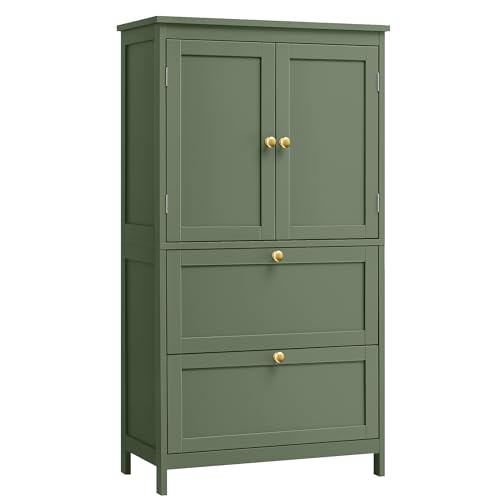 VASAGLE Badezimmerschrank, Badschrank, Küchenschrank mit 2 Türen und 2 Schubladen, verstellbare Ablagen, 30 x 60 x 110 cm, waldgrün BBC551C01V1 VASAGLE Badezimmerschrank, Badschrank, Küchenschrank mit 2 Türen und 2 Schubladen, verstellbare Ablagen, 30 x 60 x 110 cm, waldgrün BBC551C01V1