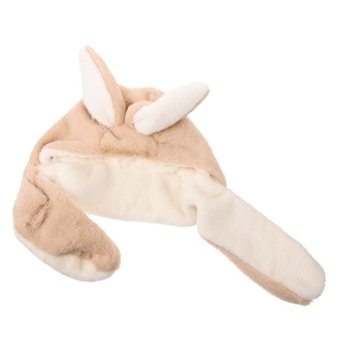 VALICLUD 1pc Adorable Ear Plush Hat for Boy Girl Warm Outdoor Cartoon Design Comfortable Ear Cover for Cold Weather Khaki