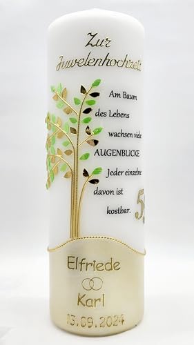 Kerze Juwelenhochzeit 55 Jahre Hochzeistkerze in vers. Farben inkl. Namen und Datum