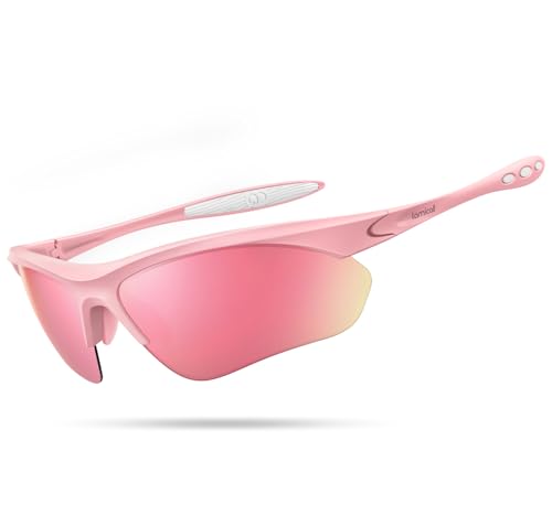 Lamicall 22g Polarized Sports Sunglasses for Men Women - Lightweight UV400 Protection Sun Glasses for Running Cycling Baseball Fishing Golf Driving Pink