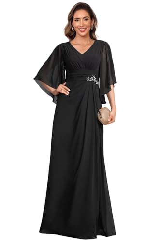 Mother of The Bride Dresses V Neck Pleats Half Sleeves Chiffon Long Formal Wedding Dresses 2025 AD149