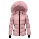 Girls Waterproof Parka Coats Faux-Fur Hooded Long Puffer Jackets Teen Kids Winter Insulated Quilted Down Outwear (Pink, 9-10 Years)