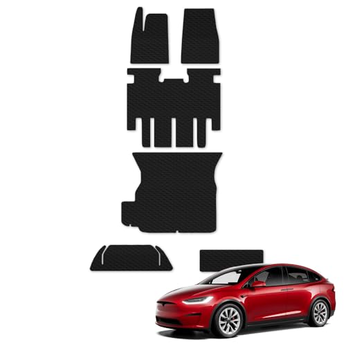 TLAPS 7422442196159 Compatible with 2021-2023 Tesla Model X 5 Seats Rubber All Weather Honeycomb Hex Floor+Trunk Mats 6 Pieces