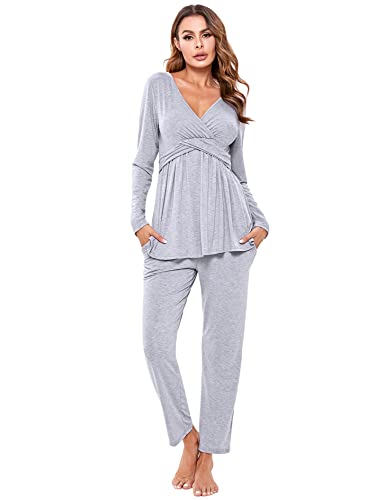 Variante de Litherday pijama premama algodón manga larga Gris M