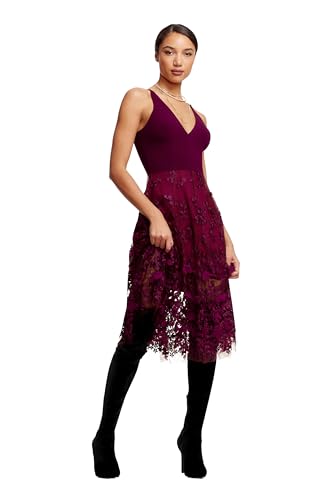 Image of Dress the Population Women's Darleen Sleeveless Plunging Neckline Fit and Flare Midi Dress