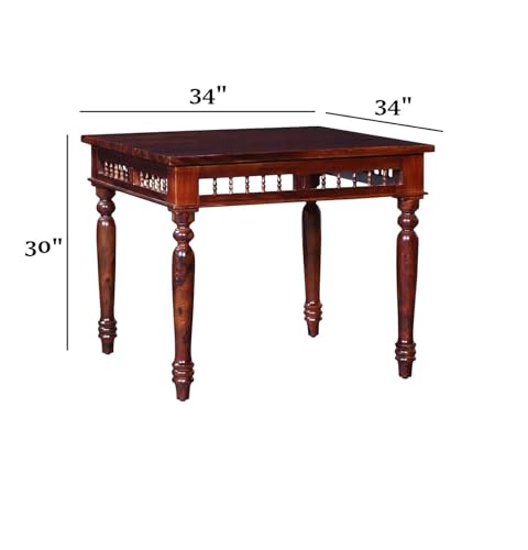 Image of BN Furniture Solid Sheesham Wood 4 Seater Dining Table Set | Dark Walnut Finish | Handcrafted Wooden Square Dining Table with Cushioned Chairs for Home & Apartment
