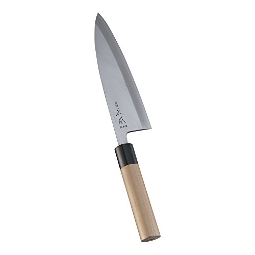 正本総本店 本霞・玉白鋼 出刃庖丁 19.5cm 刀身:玉白鋼、柄:水牛角朴柄 日本 AMS40019