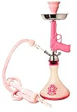 ICED Hookah PINK, Gun Hookah, Pistol-Type Hookah, Original Gangsta™, Complete Hookah Set; Long Egyptian Gangsta Hose, Stainless Steel Parts, Wide Stable vase. (2 hose)