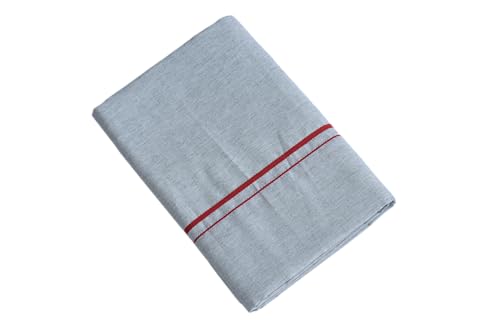Image of Pure Cotton Dhoti for Men (1.28 x 1.87 m) | Solid Panchalu with Varied Small Color Border | Kerala Cotton Veshti, Khadi Dhoti | Lightweight Pooja & Temple Wear