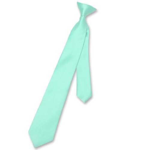Vesuvio Napoli Boy's CLIP-ON NeckTie Solid AQUA GREEN Color Youth Neck Tie